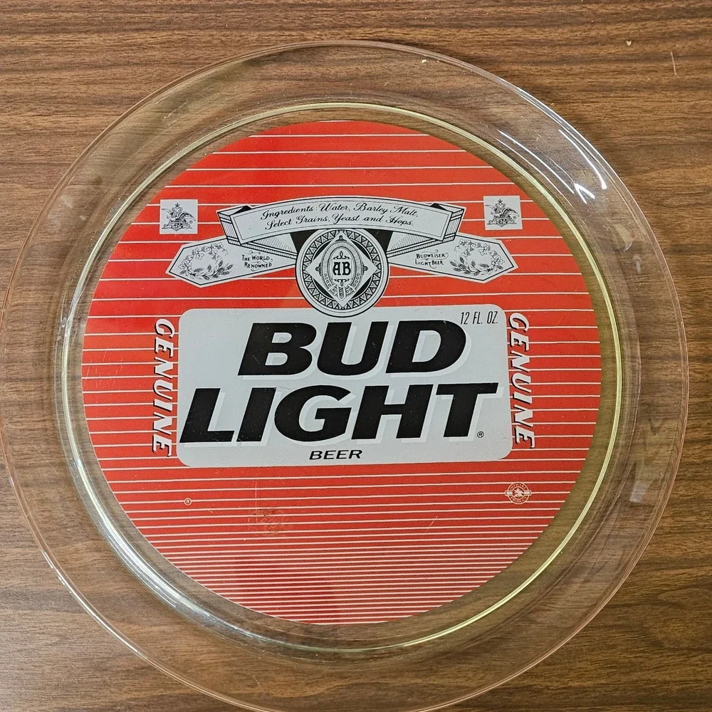 Bud Light Beer‎ Genuine Glass Tray Advertising Collectible Round 13 inch